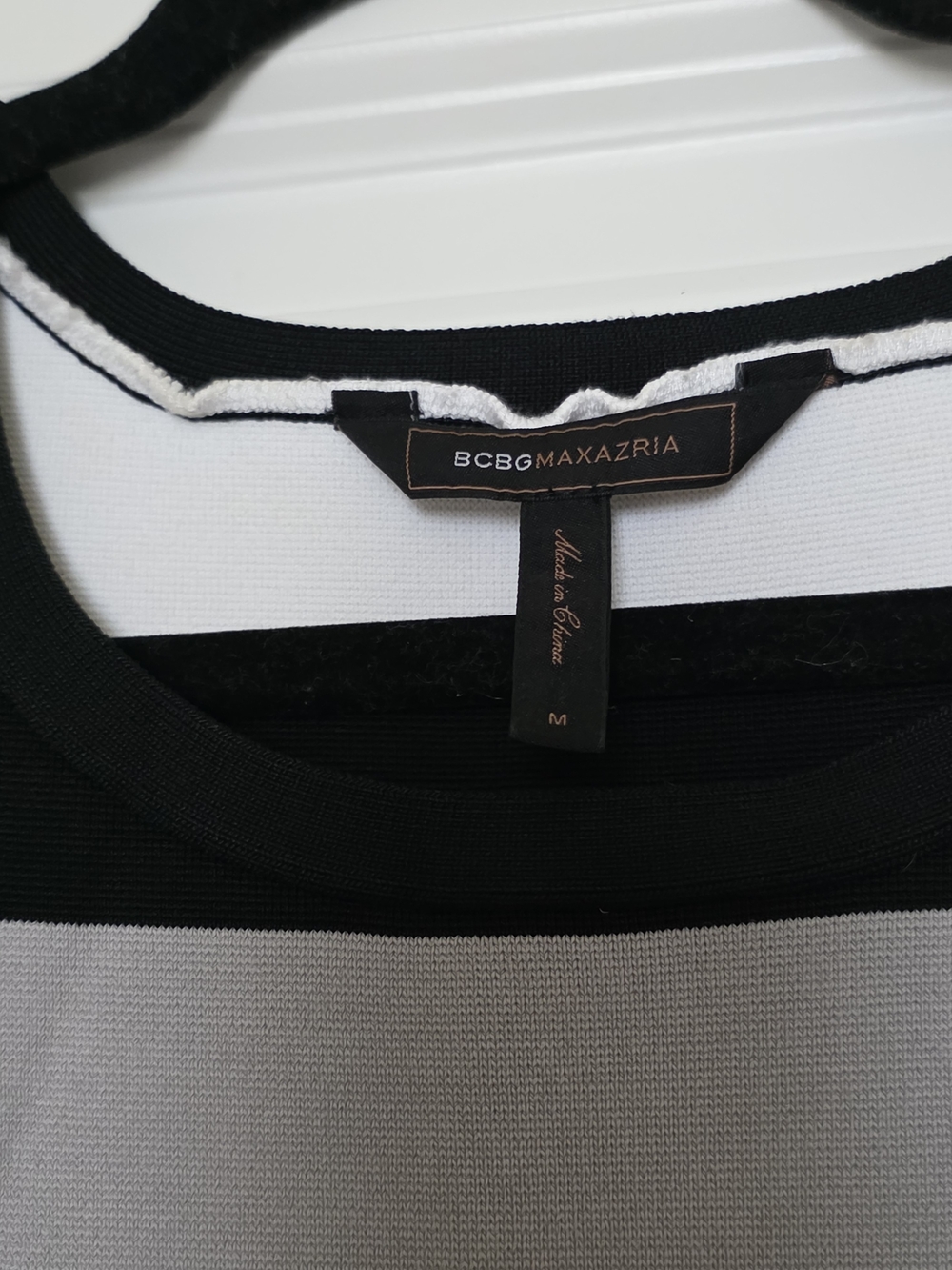 BCBGMaxAzria Black, White & Gray Striped Midi Sheath Dress - Picture 2 of 5